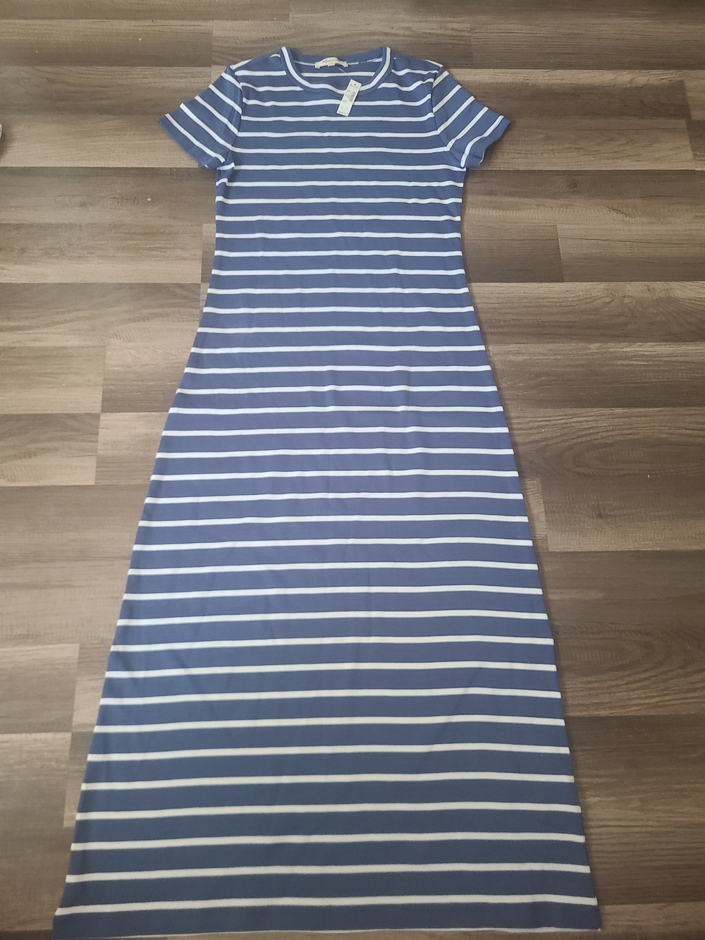 Madewell Blue and White Striped Short-Sleeve Maxi Dress